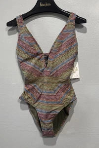 Becca Rebecca Virtue Freespirit Plunge One Piece Swimsuit Sz M Multi Beach Pool - Picture 1 of 11