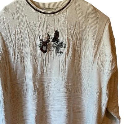 VTG 90s Fieldmaster XL Mens Fishermans Sweater Tight Knit Buck Eagle Trout Fish - Image 1 of 4