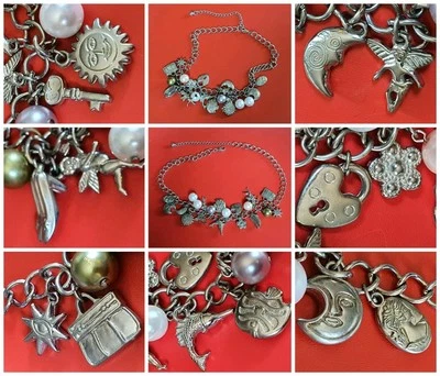 Collana 14 ChARMS❗6 PERLE❗metallo INOSSIDABILE❗color ARGENTO catenina REGOLABILE - Immagine 1 di 4