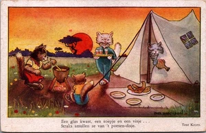 Postal de camping gatos antropomórficos B271 - Imagen 1 de 2