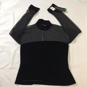 Top donna JR Nites By Caliendo medio nero velluto trasparente maniche lunghe - Foto 1 di 15