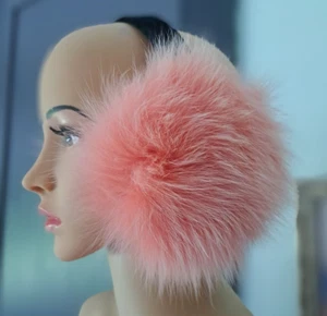 Dyed PINK Fox Earmuffs Black Velvet Headband Womens Fur - Picture 1 of 3
