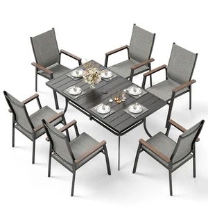 Patio Dining Furniture Set Outdoor Table Chairs Set Aluminum Chairs Stackable - Picture 1 of 13