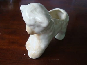 Old Ceramic Pottery White Ivory Standing Baby Lamb Planter Bow Left Side 4.5x5 - Picture 1 of 9