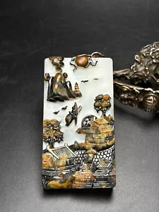 Certified Natural Hetian Jade Handcarved Landscape Statue Pendant 26178 - Picture 1 of 9