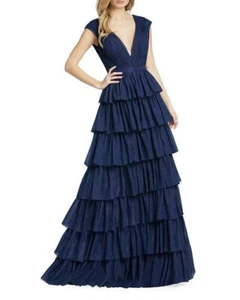 Ieena for Mac DuggalPlunging Tiered Ruffle A-Line Gown $398 - Picture 1 of 4