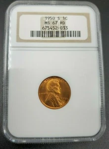 1950 S Lincoln Wheat Cent Penny Coin MS67 NGC Red RD ANA Brown Label Case Gem BU - Picture 1 of 2