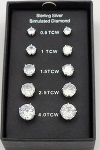 New in Box 925 Sterling Silver 5 sets of Earrings with Simulated Diamonds - Picture 1 of 7
