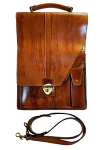 Vintage Handmade Brown Italian Leather Unisex Briefcase/Messenger Bag 14x10 in - Picture 1 of 9
