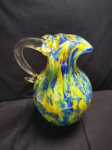 VINTAGE LARGE MURANO MURRINA GLASS PITCHER, JUG, VASE, HEAVY, GREAT CONDITION 