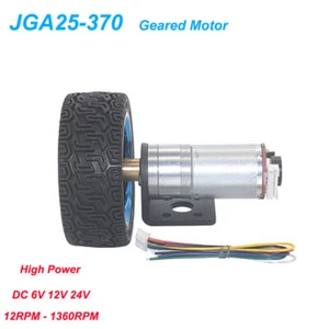 Geared Motor DC 6V 12V 24V With Encoder Tires High Torque Reversible 12-1360RPM - Picture 1 of 7