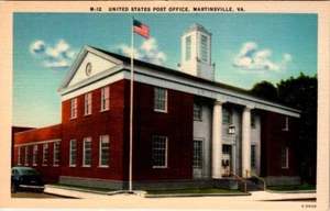 Linen Postcard U.S. Post Office Martinsville Virginia VA border UNP - Picture 1 of 2