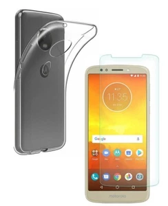 For MOTOROLA MOTO E5 PLUS TEMPERED GLASS SCREEN PROTECTOR + CLEAR TPU CASE COVER - Picture 1 of 12