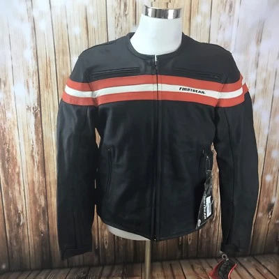 Mens Leather Jacket First Gear Earl Black and Orange New with Tags - Image 1 of 4