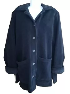 L.L. Bean Womens Black Berber Fleece Button Up Shacket Ranch Jacket Size L? - Picture 1 of 11