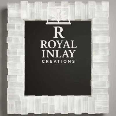 Square Selenite Crystal Mirror –  Gemstone Wall Art – Luxe Foyer Decor - Image 1 of 4