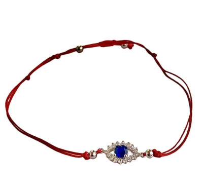 Nuevo Brazalete Mal de Ojo Zafiro Centro Cadena Roja Buena Suerte En Plata de Ley Foto 1 de 3