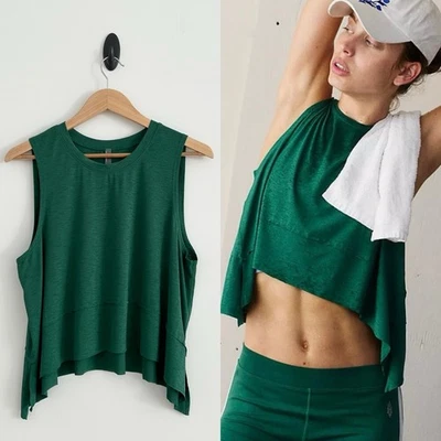 Camiseta sin mangas Free People Movement verde medio cuello redondo dobladillo curvo tempo fluido nueva sin etiquetas Foto 1 de 4