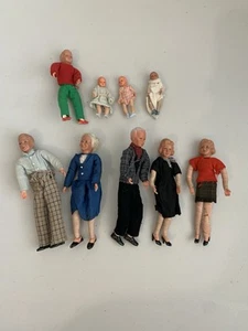 caco dollhouse 9 dolls VTG Grandpa Grandma Babies Mother Maid Made In Germany - Picture 1 of 14