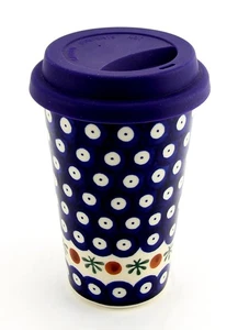 Cerámica polaca 12 OZ Taza de café de viaje con tapa de silicona - Zaklady Boleslawiec - Imagen 1 de 5