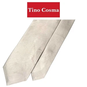 Corbata de plata Tino Cosma - Corbata italiana de seda extra larga lisa plateada brillante - Imagen 1 de 10