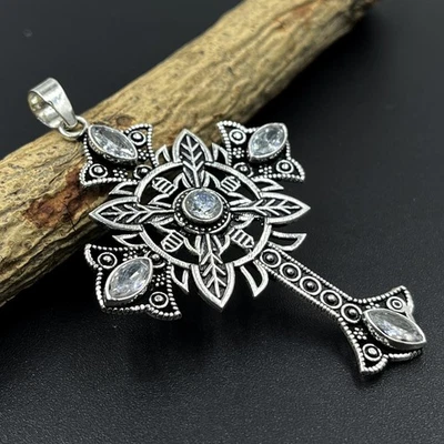 Colgante Cruz Joyería Piedras Preciosas Topacio Blanco Plata de Ley 925 Foto 1 de 3