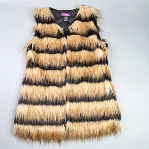 Faux Fur Striped Vest By Sawhat? Medium Black & Tan Lined Grunge Festival - Picture 1 of 8