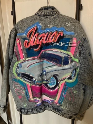 Chaqueta vaquera vintage Sport Deco lavada con ácido pintada M Jaguar Car Foto 1 de 4