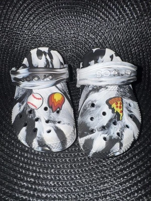 Crocs Classic Clogs Marbled Graphic Black & White Swirl  Kids C5 - Image 1 of 4