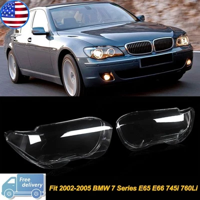 For BMW 7 Series E65 E66 2002-2005 Pair Front Headlight Lens Covers Replacement - Изображение 1 из 4