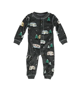 P.J. Salvage Boys Penguin, Trees, Campers Pajama Footies, Grey, Infant, 9-12 mos - Picture 1 of 2
