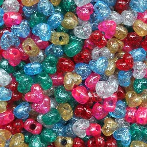 Heart Beads Rainbow Multi Mix Glitter Sparkle Large Hole Pony Beads Made in USA - Picture 1 of 3