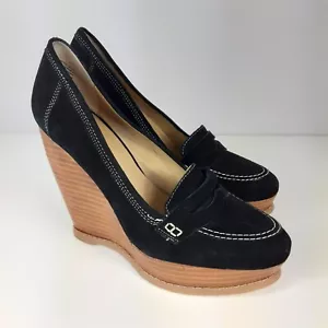 LEVITY Platform Loafers Sz 8 Shoes Black Suede Penny Heels Preppy Wedge - Picture 1 of 16