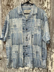 Tommy Bahama Mens Short Sleeve 100% Silk Button Up Shirt Sz L Blue Original Fit - Picture 1 of 3