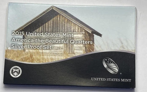 2015 90% Silver USA ATB Proof Set Quarters 5 Coins W/Box & COA OGP Cover