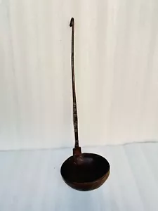 Antique Big Heavy Iron Hand Carved Oil Ghee Spoon Old Iron Wall Hanging Oil Lamp - Picture 1 of 6