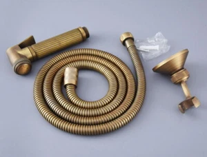 Antique Brass Bidets Faucet  Handheld Shower Sprayer +1.5m Hose +Wall Bracket - Picture 1 of 9