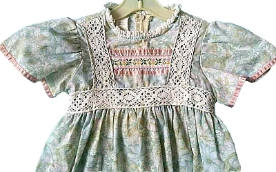 VTG 1970s Flutter Sleeve Crochet Lace Marshall Sinclair Girls Floral Dress 6x   - Image 1 of 4