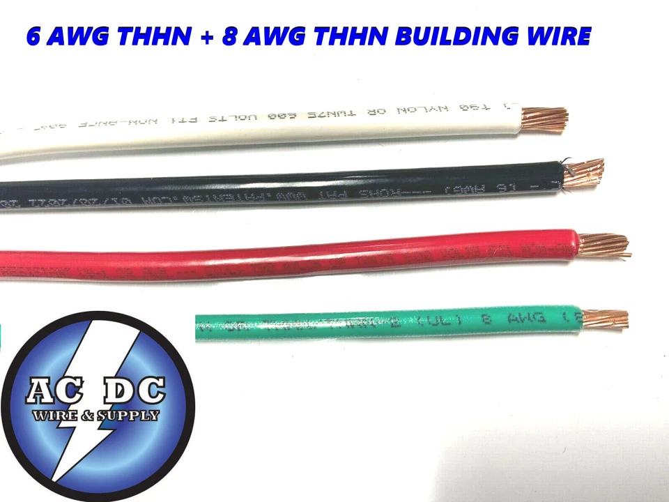 85' EA THHN THWN 6 AWG GAUGE BLACK WHITE RED COPPER WIRE + 85 8 AWG GREEN - Image 1 of 1