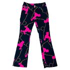 Dolce And Gabbana Vintage Velvet Black And Pink Poodle Bootcut Pants 29  43