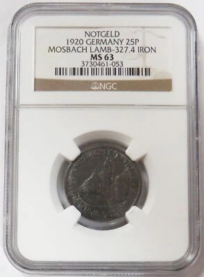 1920 GERMANY MOSBACH-LAMB 25 PFENNIG NOTGELD NGC MINT STATE 63 - Image 1 of 4