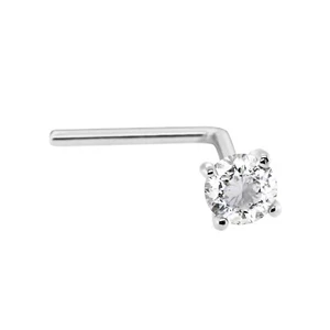 Solid 14kt Gold 22G L-Shape Stud White Diamond Gemstone L-Bend Nose Ring Stud - Picture 1 of 8