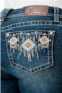Grace in LA Women's Aztec Western Embroidered Skinny Fit Stretch Jeans - Picture 1 of 3