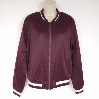 Chaqueta Bomber American Eagle Mujer Grande Borgoña Cremallera Completa Forrada Foto 1 de 4