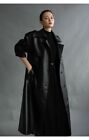 2024 Autumn Extra Long Oversized Black Faux Leather Trench Coat For Women Belt