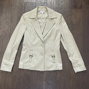 St. John Sport schöner beiger Blazer mit Schlangenhautmuster und 2 Knöpfen - Gr. Petite XS S - Bild 1 von 15