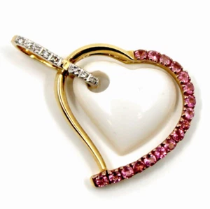 Weißer Achat Saphir & Diamant Herz Hänger Anhänger in 14k massiv Gelbgold - Bild 1 von 12