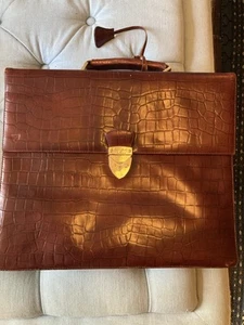 Aspinal of London Tan Mock Croc Attaché Case With Shoulder Strap - Picture 1 of 7