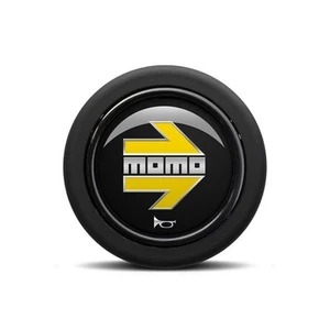 MOMO Chrome/Yellow Arrow Over Black Round Lip Horn Button suit steering wheels - Picture 1 of 2