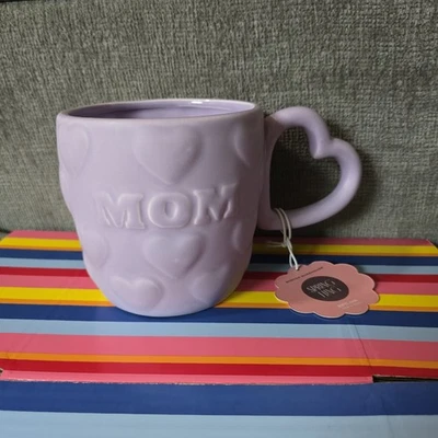 Caneca de café roxa em forma de coração alça MOM mãe copo presente figura pintada à mão - Imagem 1 de 4